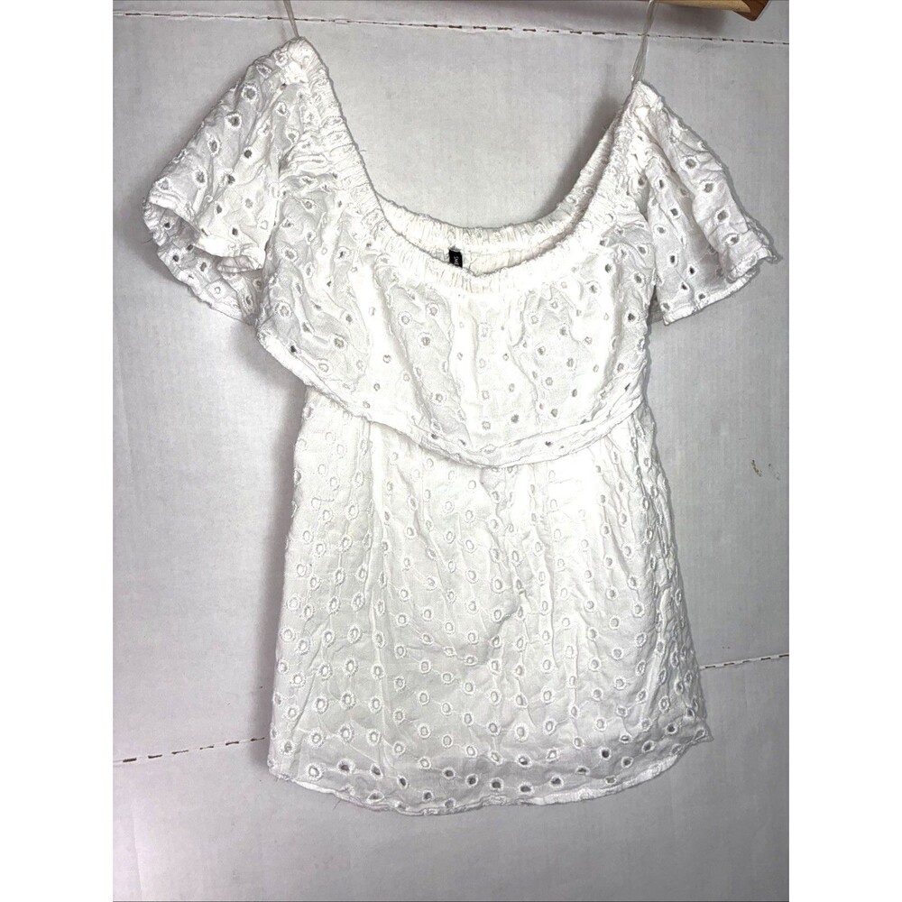 Smell The Roses Women’s Small Off Shoulder Cotton Top White Boho